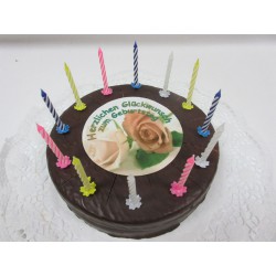 Sachertorte mit Aufleger und 10 kleinen Kerzen